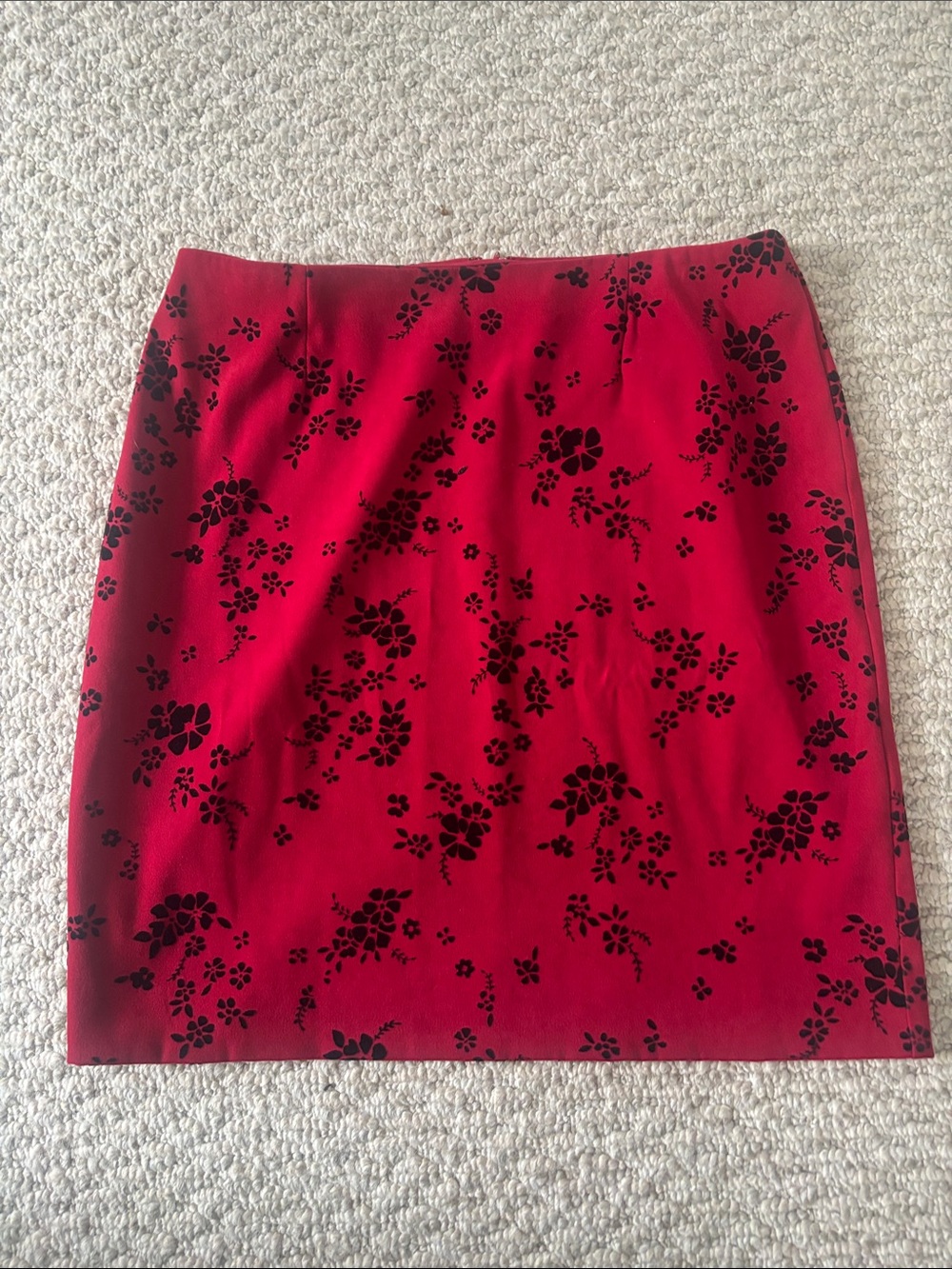 Vintage Red with Black Floral Velvet Mini Skirit